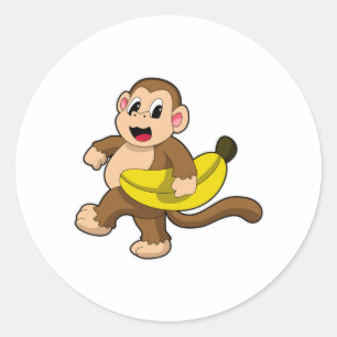 Sticker Rond Singe à la course avec banane