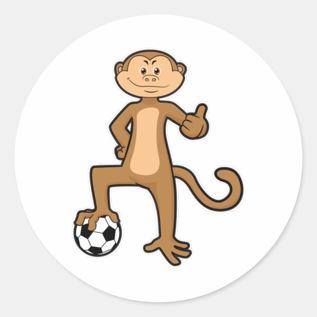 Sticker Rond Singe à Sports avec balle de football (Devant)