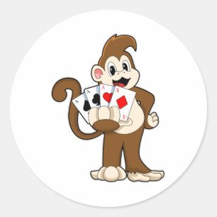 Sticker Rond Singe au Poker avec cartes de Poker