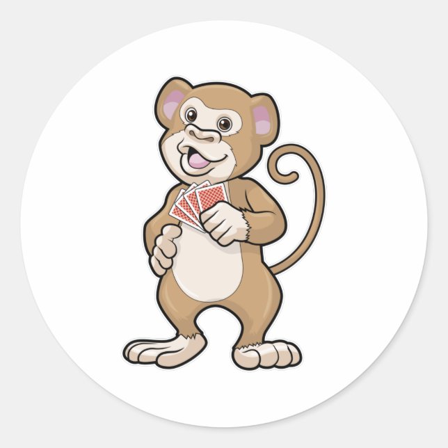 Sticker Rond Singe au Poker avec cartes de Poker (Devant)