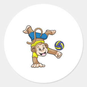 Sticker Rond Singe aux sports avec volleyball