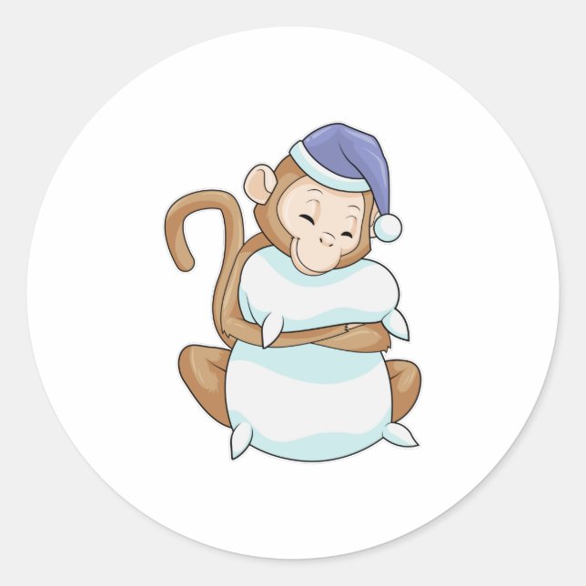 Sticker Rond Singe avec Coussin et tête de lit (Devant)