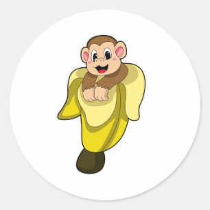 Sticker Rond Singe avec écorce de banane