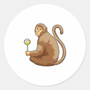 Sticker Rond Singe avec Lollipop