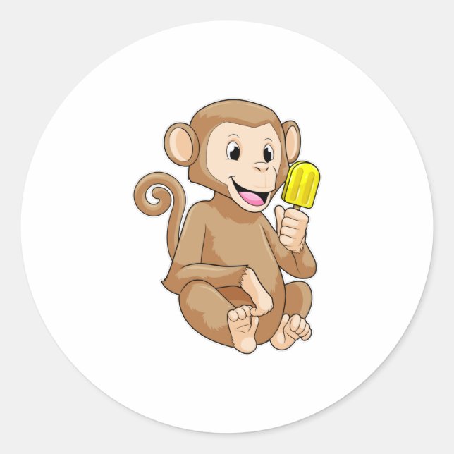 Sticker Rond Singe avec Popsicle (Devant)
