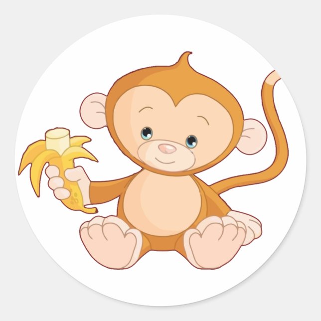 Sticker Rond Singe bébé avec banane (Devant)