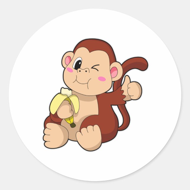 Sticker Rond Singe bébé avec banane (Devant)