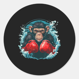 Sticker Rond Singe Boxer Avec Gants Boxer Kickboxing Funny B
