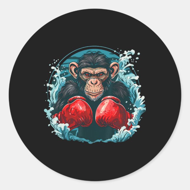Sticker Rond Singe Boxer Avec Gants Boxer Kickboxing Funny B (Devant)