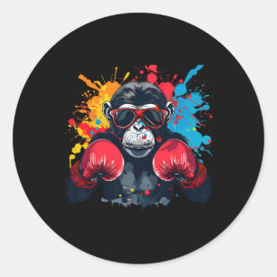 Sticker Rond Singe boxeur avec gants de boxe Kickboxing Drôle B