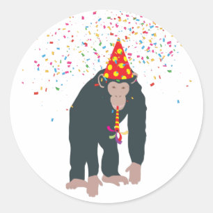 Sticker Rond Singe Chimpanzé Fête Animaux Fête Fête