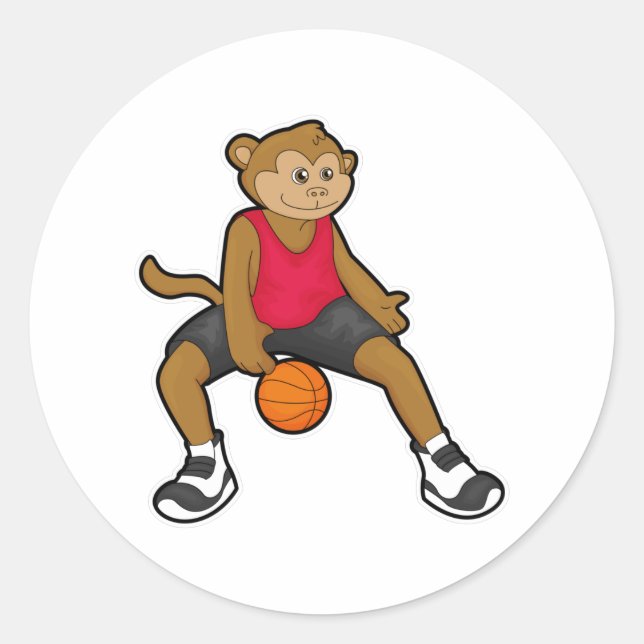 Sticker Rond Singe comme joueur de basket-ball avec basket-ball (Devant)