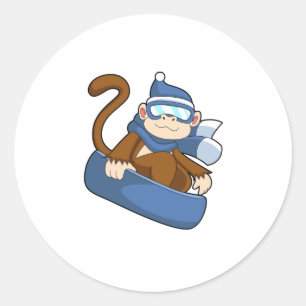 Sticker Rond Singe comme Snowboardeur avec Sonowboard.PNG