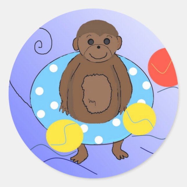 Sticker Rond Singe dans les piscines (Devant)
