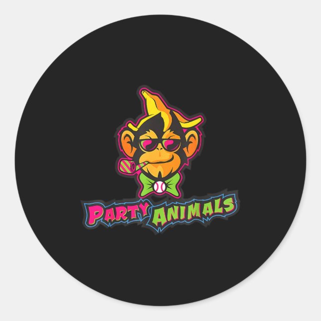 Sticker Rond singe de baseball d'animaux de fête  (Devant)