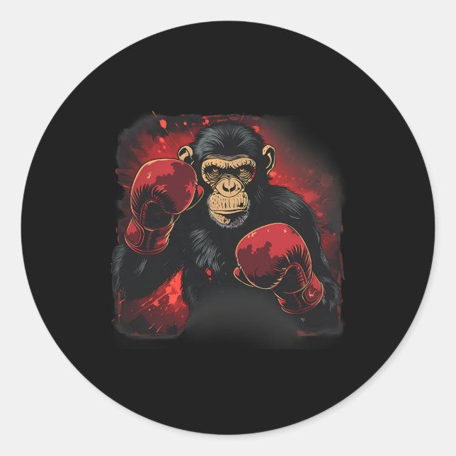 Sticker Rond Singe de boxe avec gants de boxe Kickboxing Drôle  (Devant)