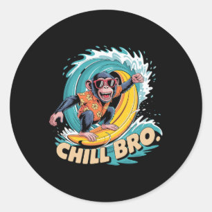Sticker Rond Singe de surf Cool Vibes