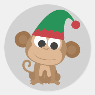 Sticker Rond Singe des elfes de Noël