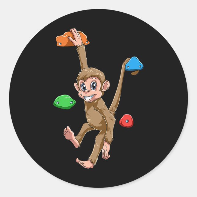 Sticker Rond Singe drôle de bloc et d'escalade de rocher  (Devant)