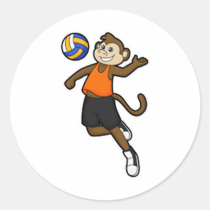 Sticker Rond Singe en joueur de volley-ball avec ballon de voll