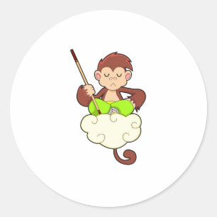 Sticker Rond Singe en pattes croisées sur nuages