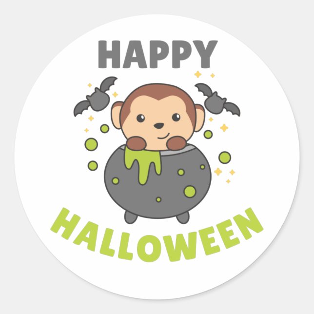 Sticker Rond Singe Halloween Joyeux Cauldron Bat Classic Round (Devant)