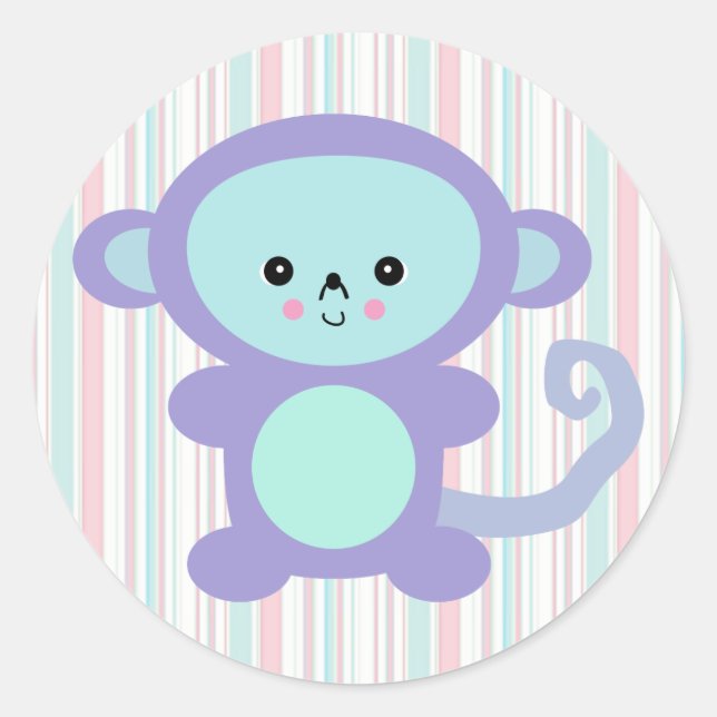 Sticker Rond singe pourpre kawaii (Devant)