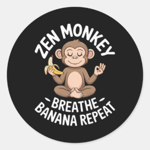 Sticker Rond Singe Zen Respirer Nana Répéter Drôle Yoga Méditat