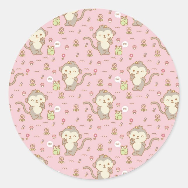 Sticker Rond Singes mignons et grenouilles (Devant)