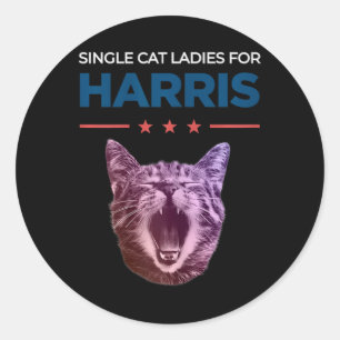Sticker Rond Single Cat Ladies For Harris 2024 Political