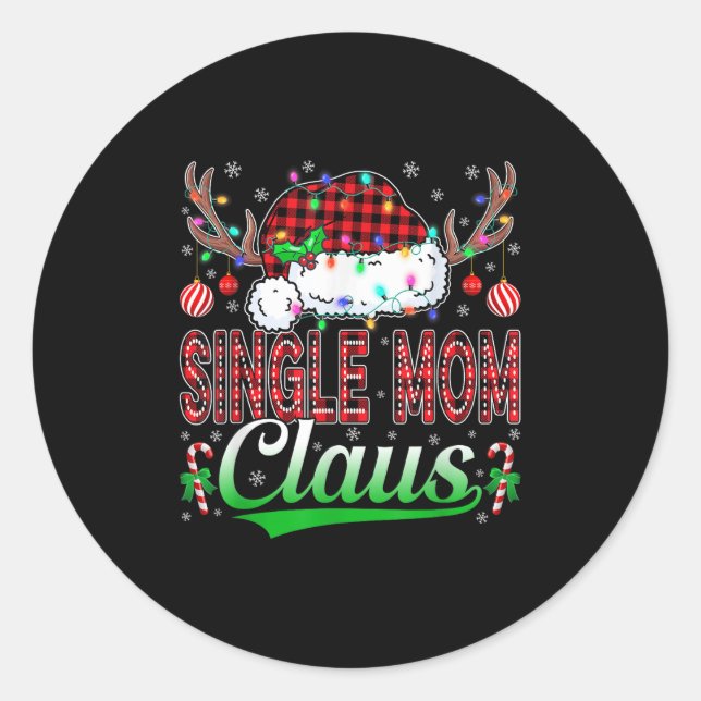 Sticker Rond Single Mom Claus Christmas Light Matching Family X (Devant)