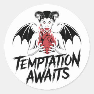 Sticker Rond Sinister Gothic Demon Design - Tentation Attend