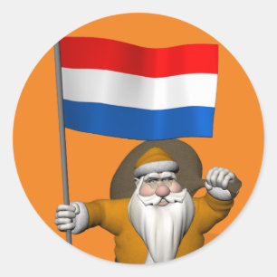 Sticker Rond Sinterklaas avec le drapeau de Pays-Bas