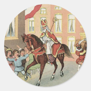 Sticker Rond Sinterklaas Dutch St. Nick Vintage St. Nicholas