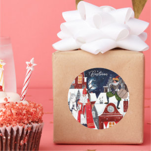 Sticker Rond Sinterklaas et Piet sur les toits d'Amsterdam