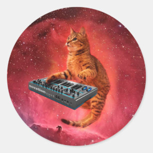 Sticker Rond Sinthesizer cat