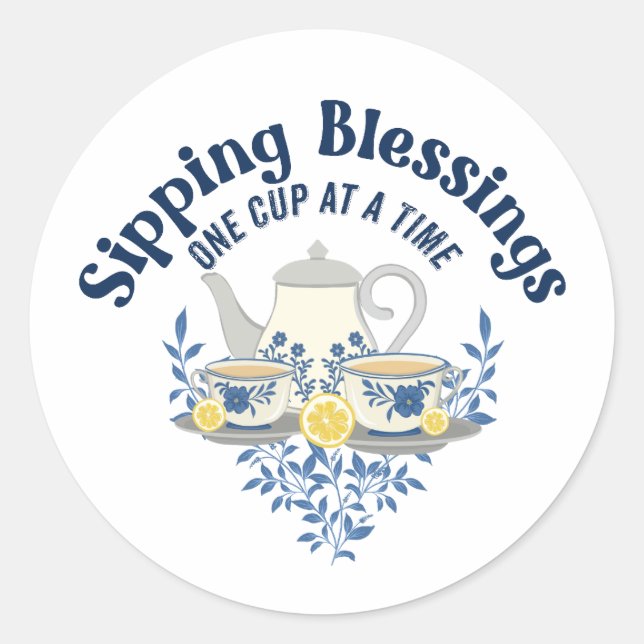 Sticker Rond Sipping Blessures une tasse à la fois (Devant)