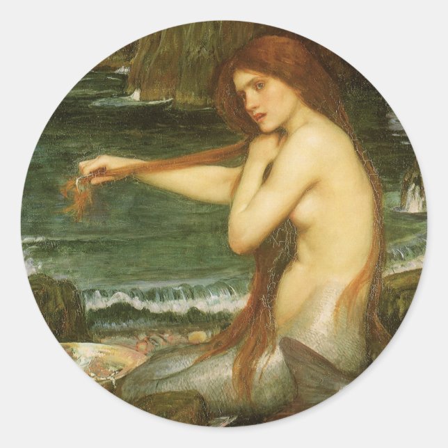 Sticker Rond Siren by John William Waterhouse (Devant)