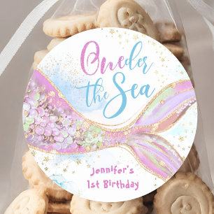 Sticker Rond Sirène 1er Anniversaire Derrière La Mer Rose