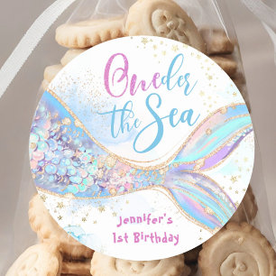 Sticker Rond Sirène 1er Anniversaire Près De La Mer Bleue