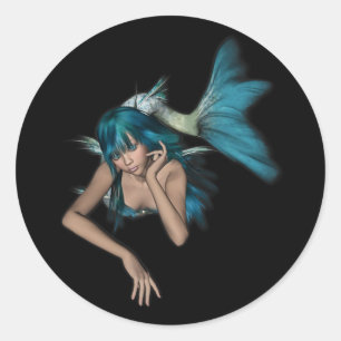 Sticker Rond Sirène 3D Bleu Aqua foncé