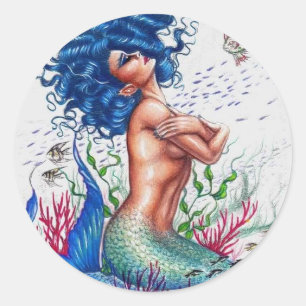Sticker Rond Sirène bleue