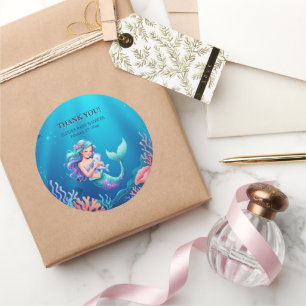 Sticker Rond Sirène bleue sous le Baby shower marin
