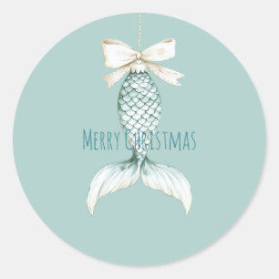 Sticker Rond Sirène de Noël Côtière Arc Bleu Plage Océan  