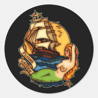Sticker Rond Sirène et navire pirate