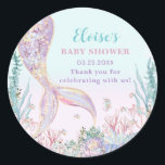 Sticker Rond Sirène éthérée sous le Baby shower marin<br><div class="desc">Ajoutez une touche de finition magique à vos faveurs de la fête avec ces stickers éthérés de sirène de queue ronde! Conçu dans des tons pastel oniriques de turquoise, rose et violet, chaque autocollant présente une queue de sirène chatoyante entourée de coraux délicats, d'hippocampes, de poissons tropicaux et d'accents de...</div>