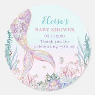 Sticker Rond Sirène éthérée sous le Baby shower marin