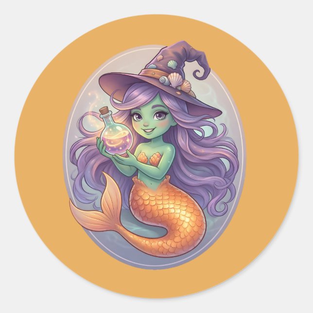 Sticker Rond Sirène Magique avec Potion (Devant)