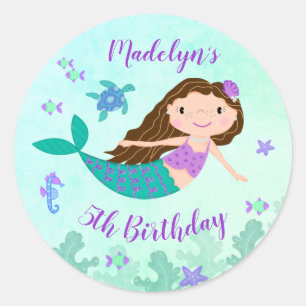 Sticker Rond Sirène pourpre sous la mer Anniversaire