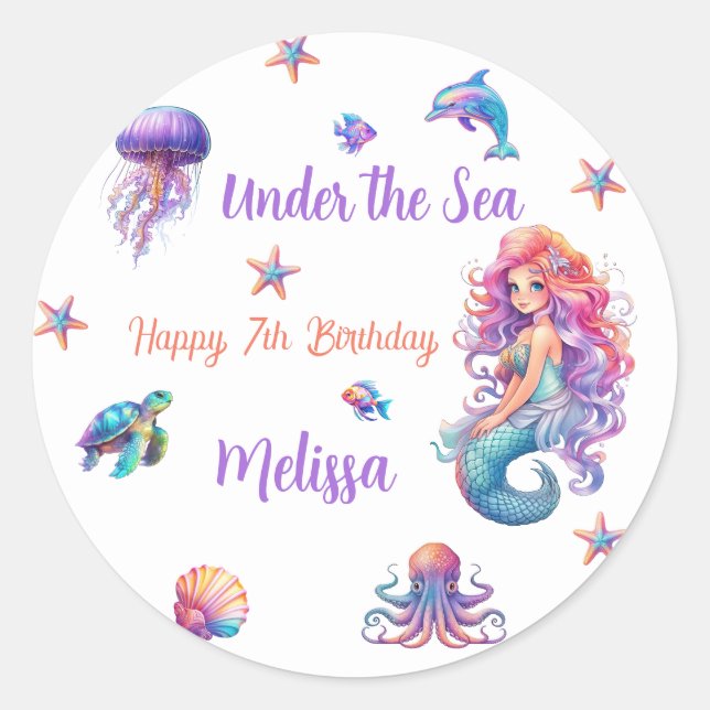 Sticker Rond Sirène sous la fête d'anniversaire de la mer (Devant)